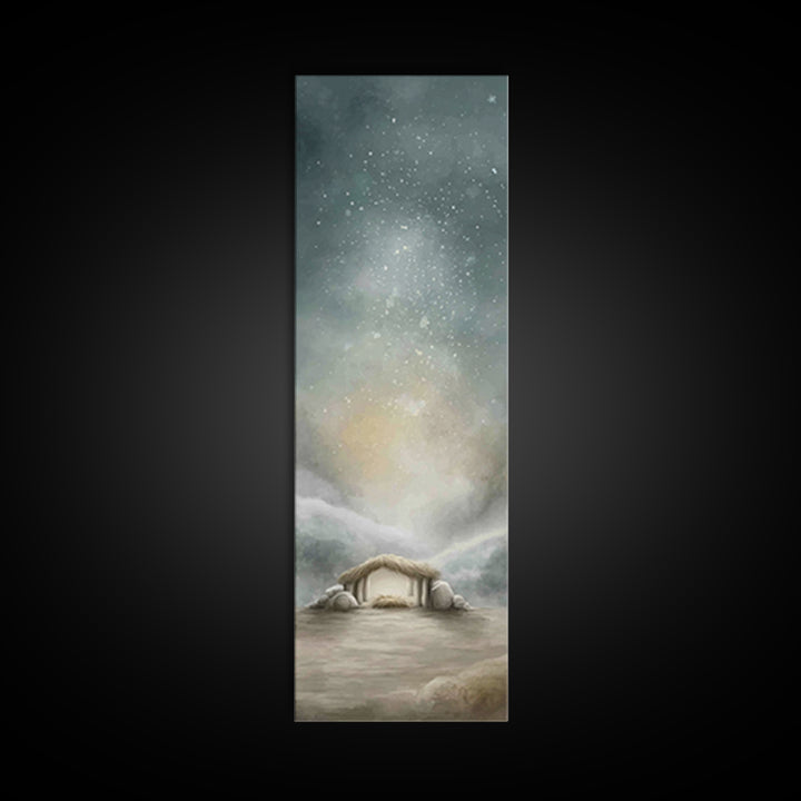 Winter Stable Hope – Framed Canvas Print – Christian Wall Art – Tall Narrow Wall Art – Christian Art Canvas – Jesus Painting – Christian Ch