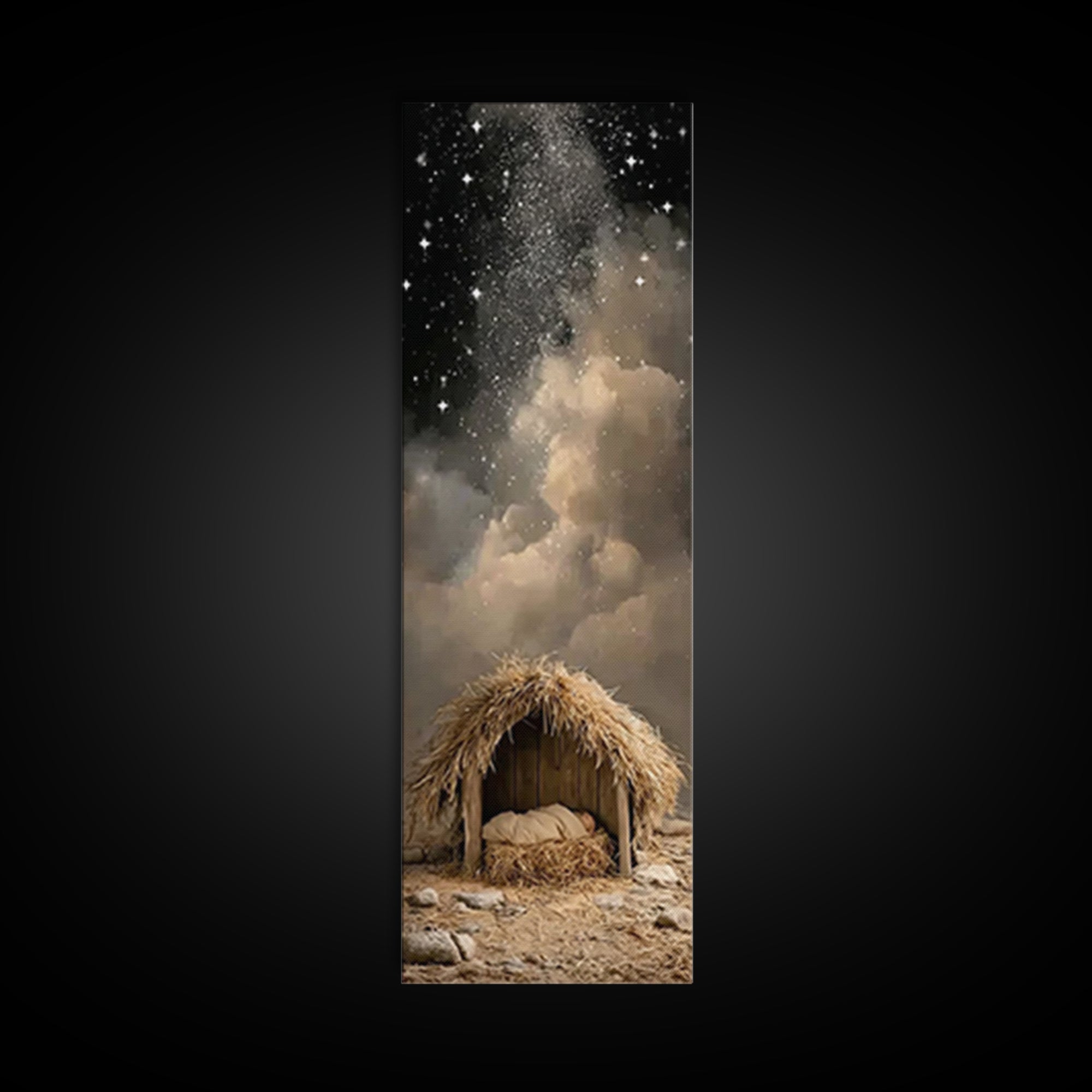 Nativity Night Sky – Framed Canvas Print – Christian Wall Art – Jesus Painting – Skinny Art – Christian Art Canvas – Christian Christmas Ar
