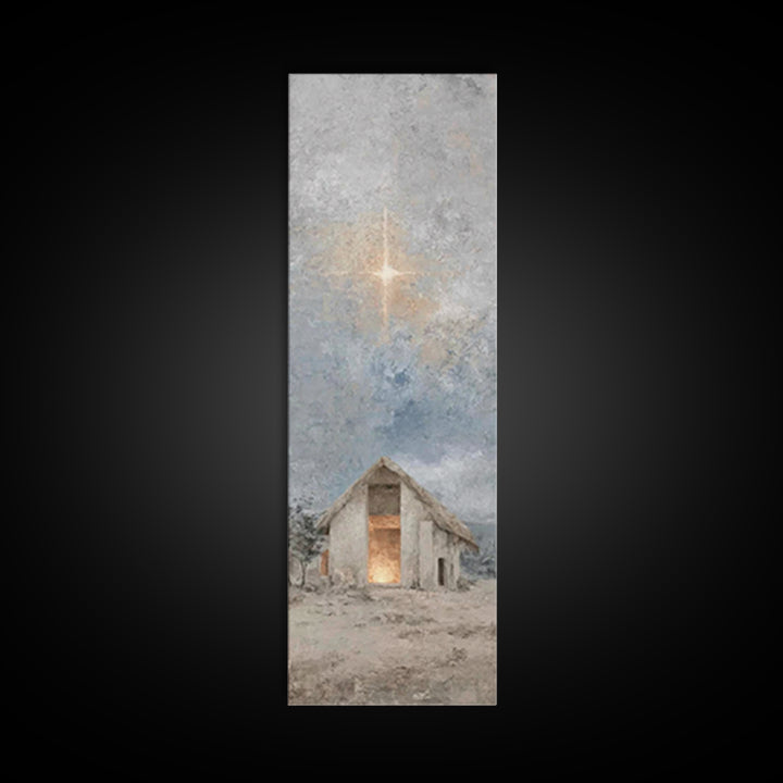 Sacred Stable Star – Framed Canvas Print – Skinny Art – Christian Art Canvas – Christian Wall Art – Christian Christmas Art – Jesus Paintin