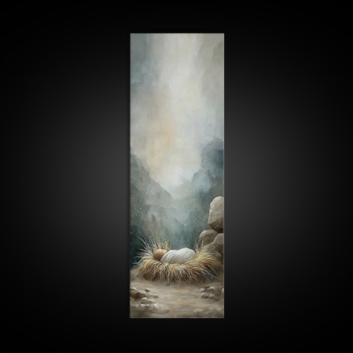Holy Manger Peace – Framed Canvas Print – Christian Wall Art – Christian Art Canvas – Jesus Painting – Tall Narrow Wall Art