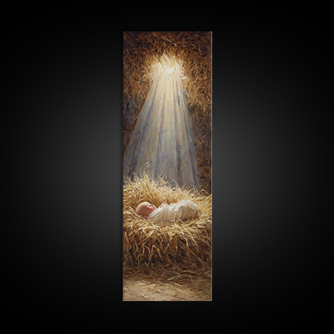 Light Of Bethlehem | Framed Canvas Print | Christian Art Canvas | Christian Wall Art | Jesus Painting | Narrow Art