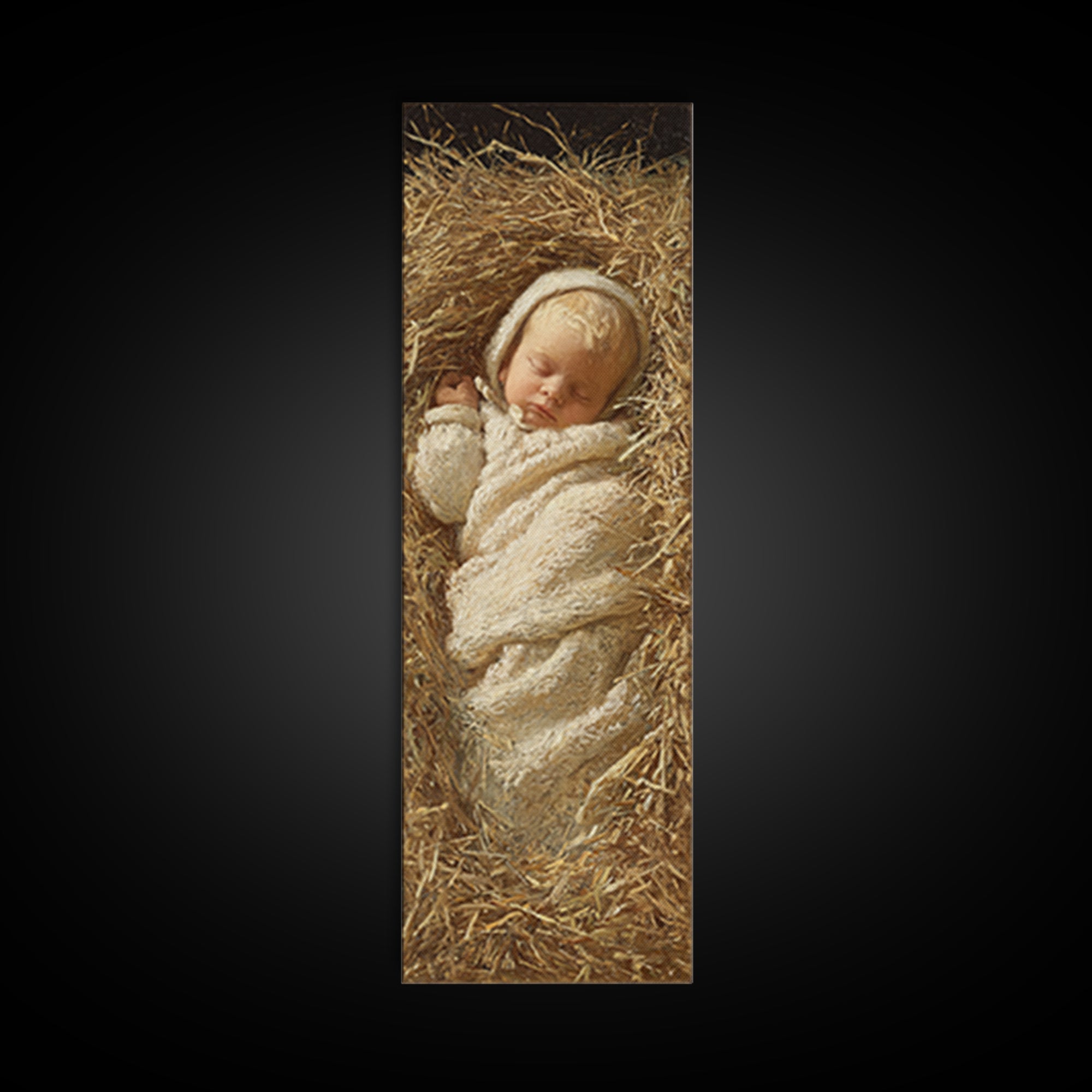 Infant Messiah Grace, Framed Canvas Print, Christian Wall Art, Jesus Painting, Christian Art Canvas, Tall Skinny Art Print