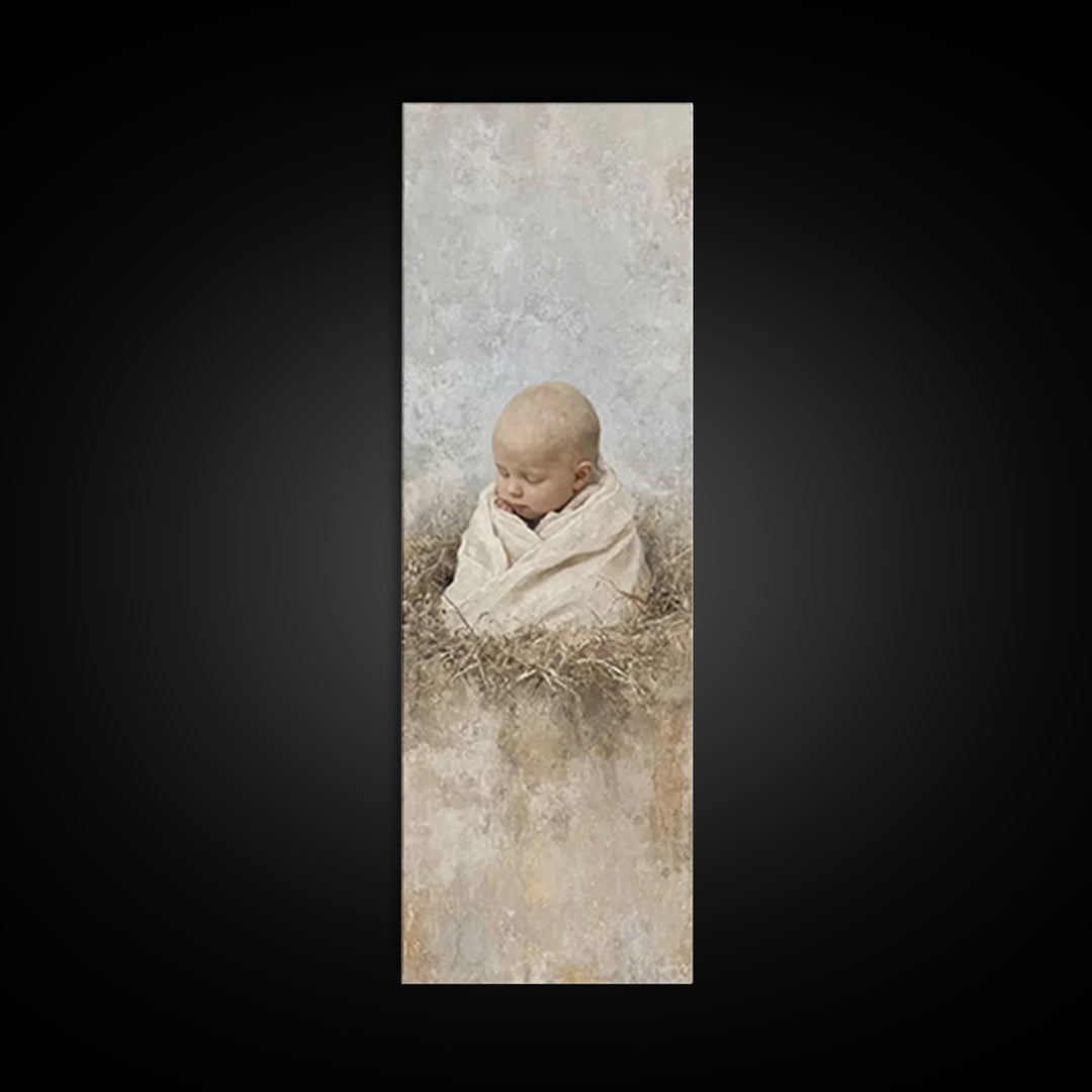 Silent Nativity Stillness – Framed Canvas Print – Christian Art Canvas – Christian Wall Art – Jesus Painting – Skinny Art