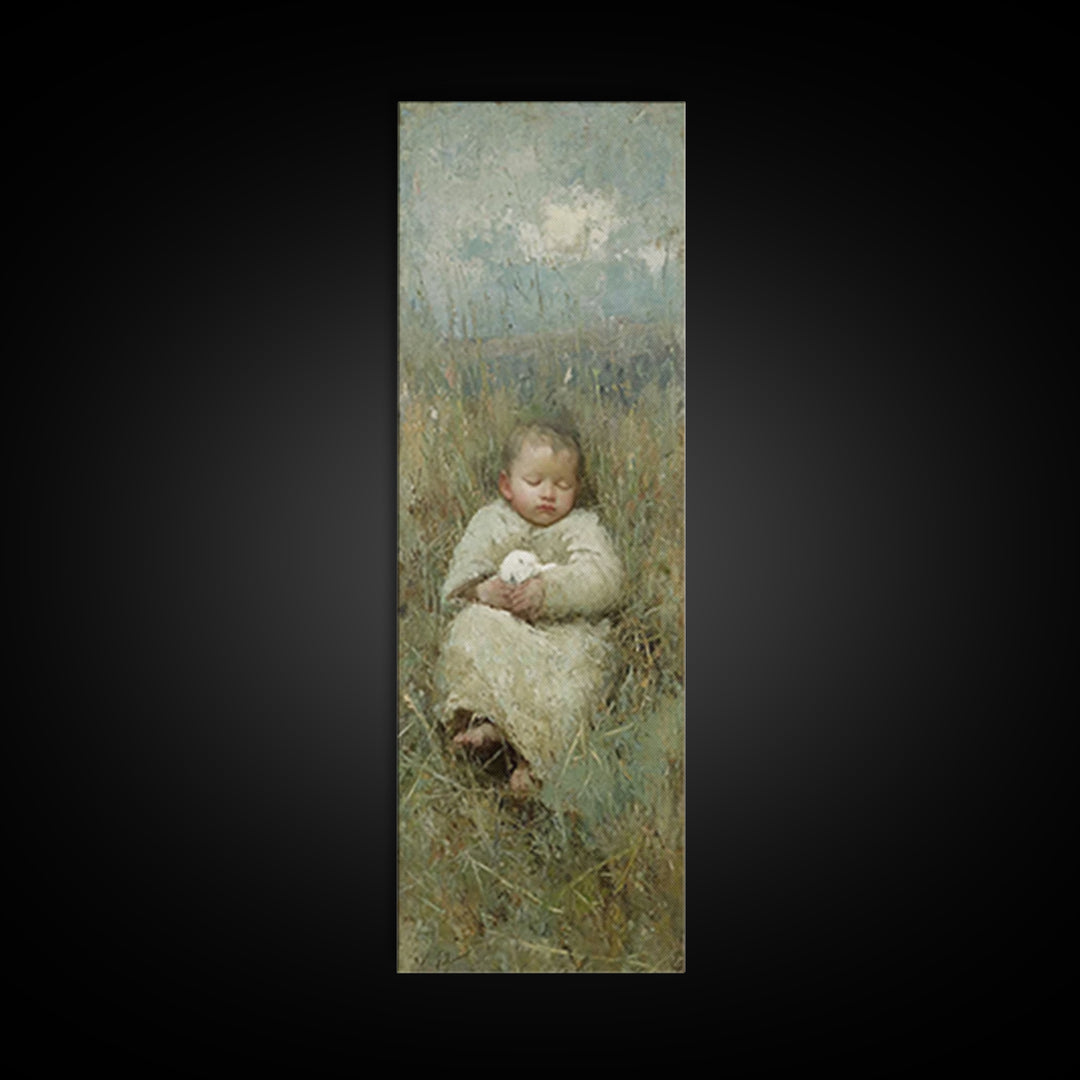 Divine Infant Calm, Framed Canvas Print, Christian Wall Art, Christian Art Canvas, Jesus Painting, Narrow Art