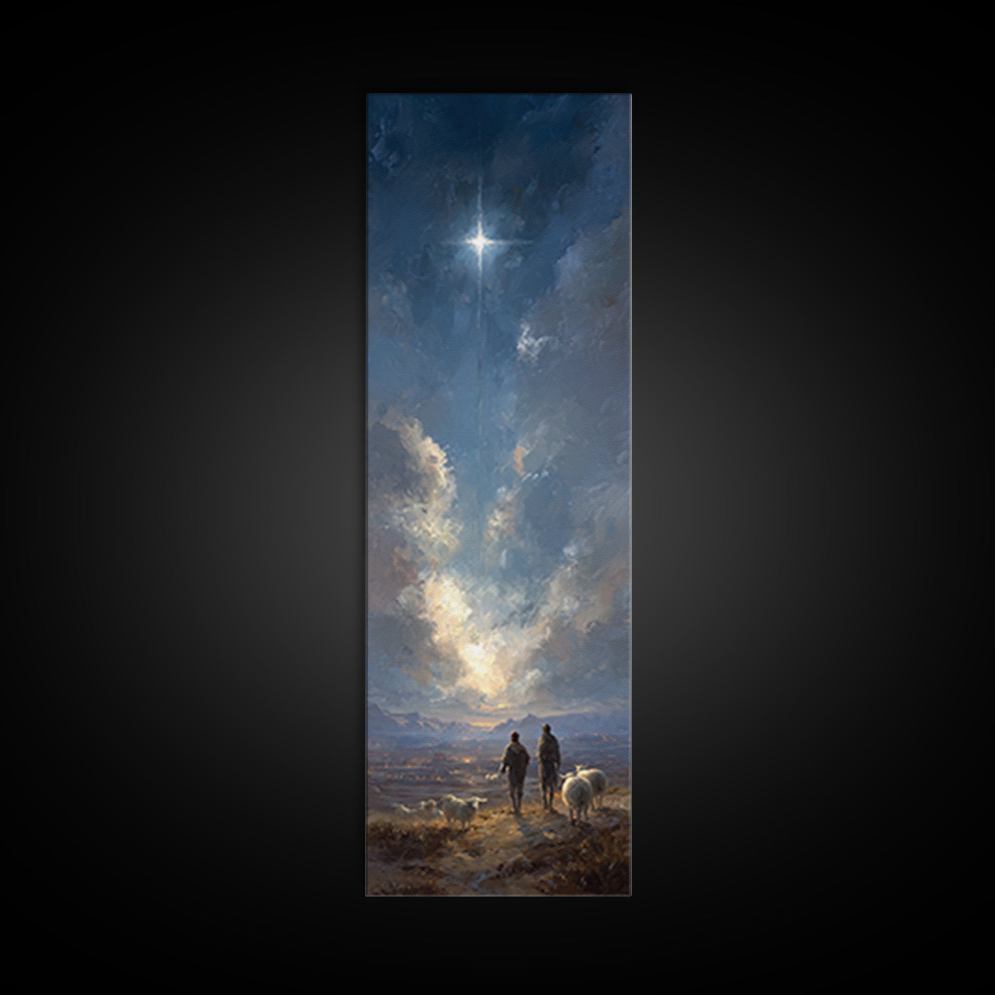 Heaven’s Guiding Ray | Framed Canvas Print | Christian Art Canvas | Narrow Art | Christian Wall Art | Christian Christmas Art