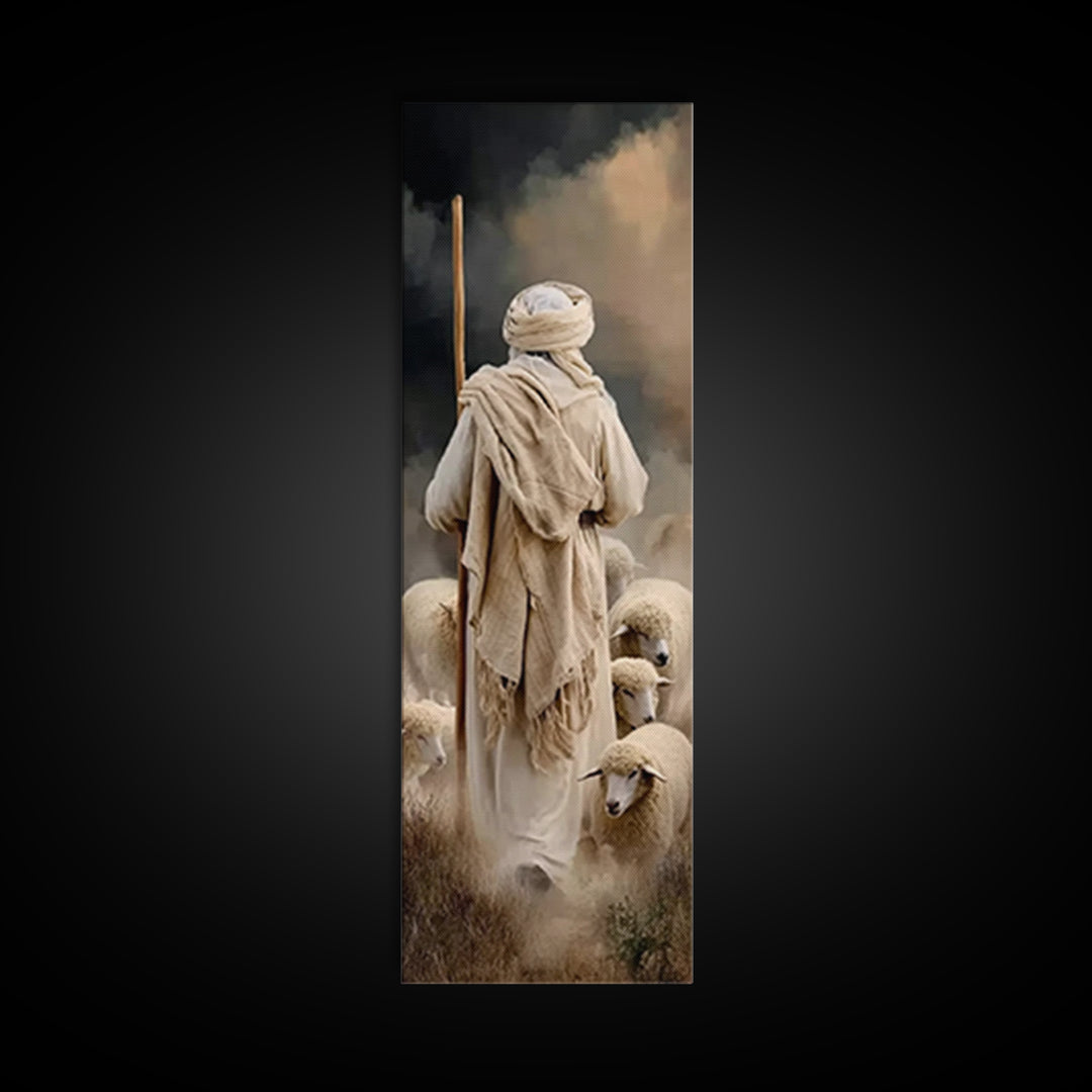 Shepherd’s Faith Walk – Framed Canvas Print – Christian Wall Art – Christian Art Canvas – Jesus Painting – Narrow Art