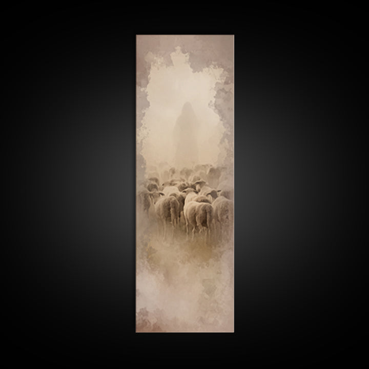 Sacred Dawn Haze | Framed Canvas Print | Christian Art Canvas | Tall Skinny Art Print | Jesus Christmas Art | Modern Christian Art | Christ