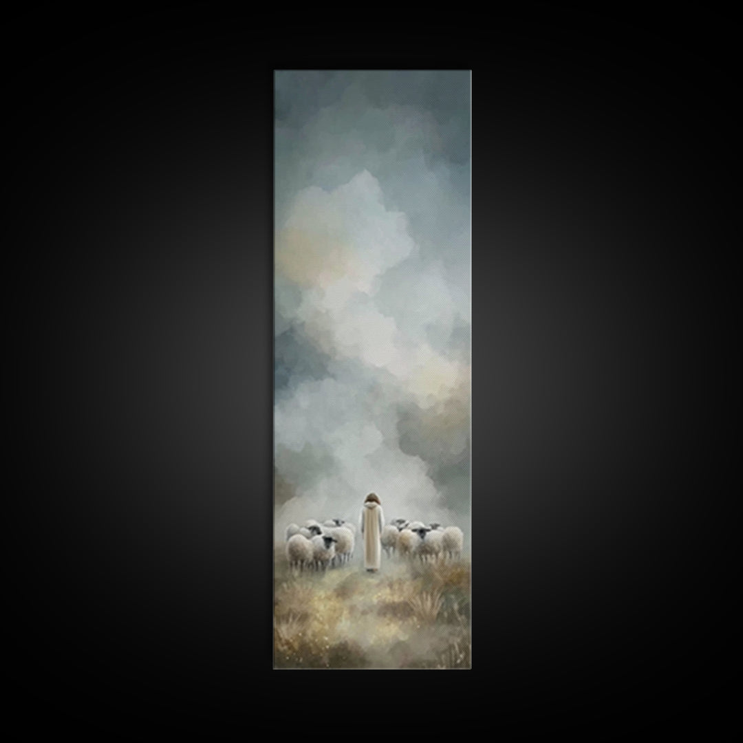 Heavenly Pasture Light, Framed Canvas Print, Christian Christmas Art, Skinny Art, Christian Art Canvas, Jesus Painting, Christian Decor, Ch