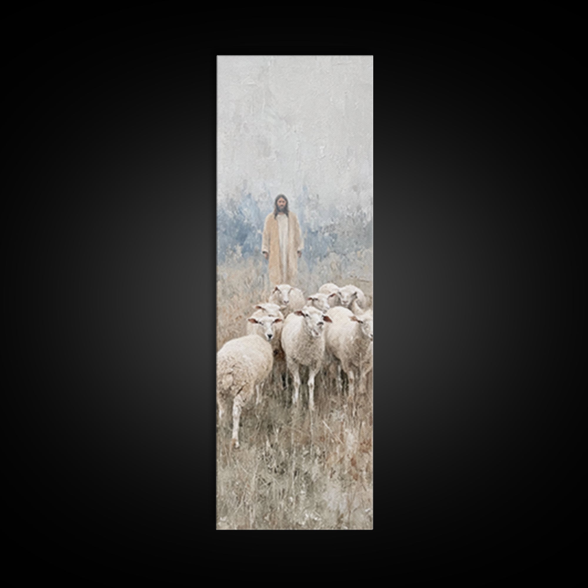Shepherd’s Calm Journey | Framed Canvas Print | Christian Art Canvas | Tall Skinny Art Print | Jesus Painting | Christian Christmas Art | C