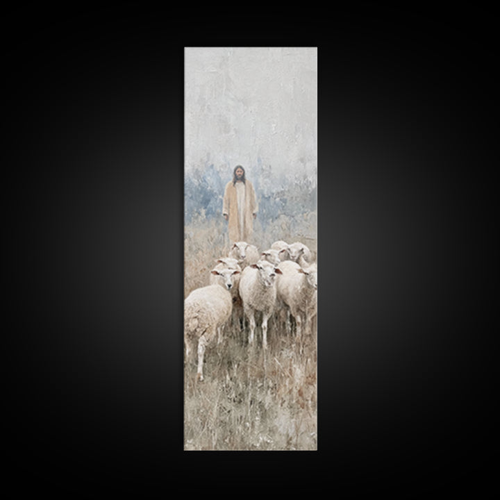 Shepherd’s Calm Journey | Framed Canvas Print | Christian Art Canvas | Tall Skinny Art Print | Jesus Painting | Christian Christmas Art | C