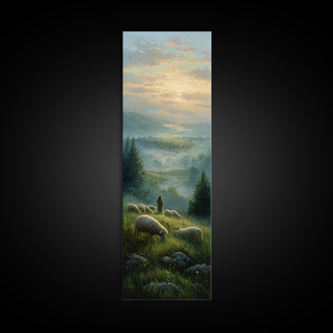 Shepherds Of Dawn – Framed Canvas Print – Christian Wall Art – Jesus Painting – Christian Art Canvas – Tall Narrow Wall Art – Christian Chr