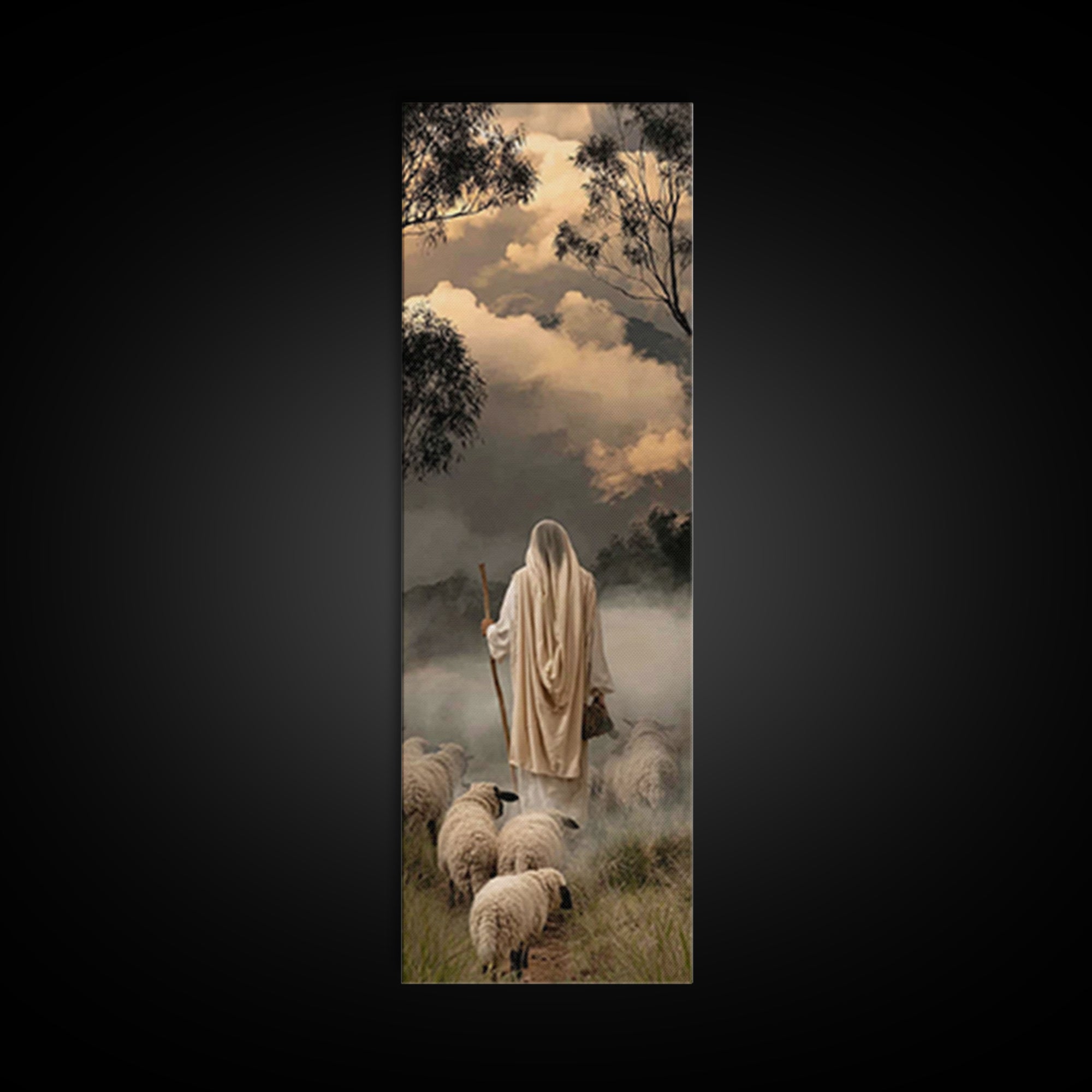 Path Of The Flock – Framed Canvas Print – Jesus Painting – Christian Wall Art – Christian Art Canvas – Skinny Art – Christian Christmas Art
