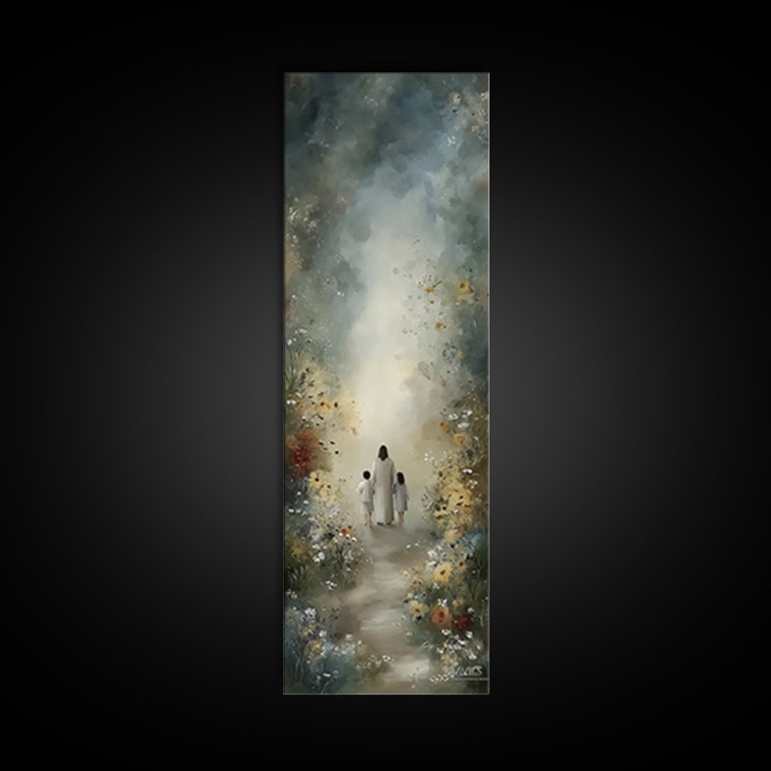 Floral Haven | Framed Canvas Print | Christian Art Print | Narrow Art | Jesus Painting | Christian Wall Art | Christmas Art