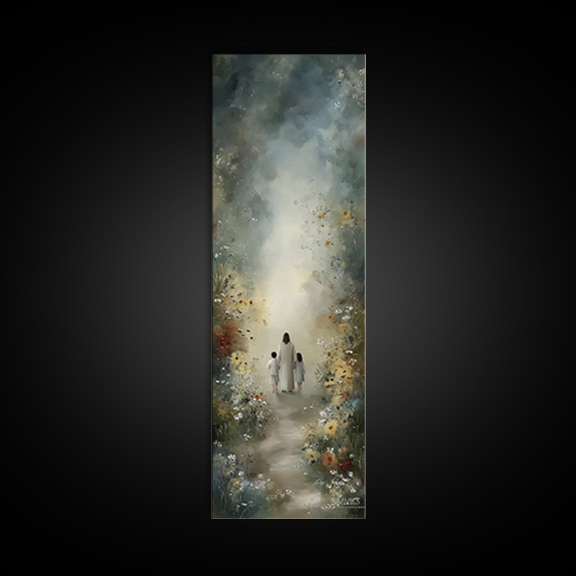 Floral Haven | Framed Canvas Print | Christian Art Print | Narrow Art | Jesus Painting | Christian Wall Art | Christmas Art