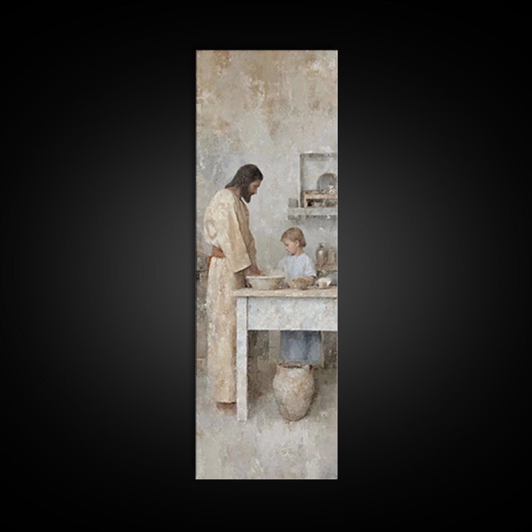 Bread Of Comfort, Framed Canvas Print, Christian Art Canvas, Narrow Art, Jesus Painting, Christian Wall Art, Christmas Art