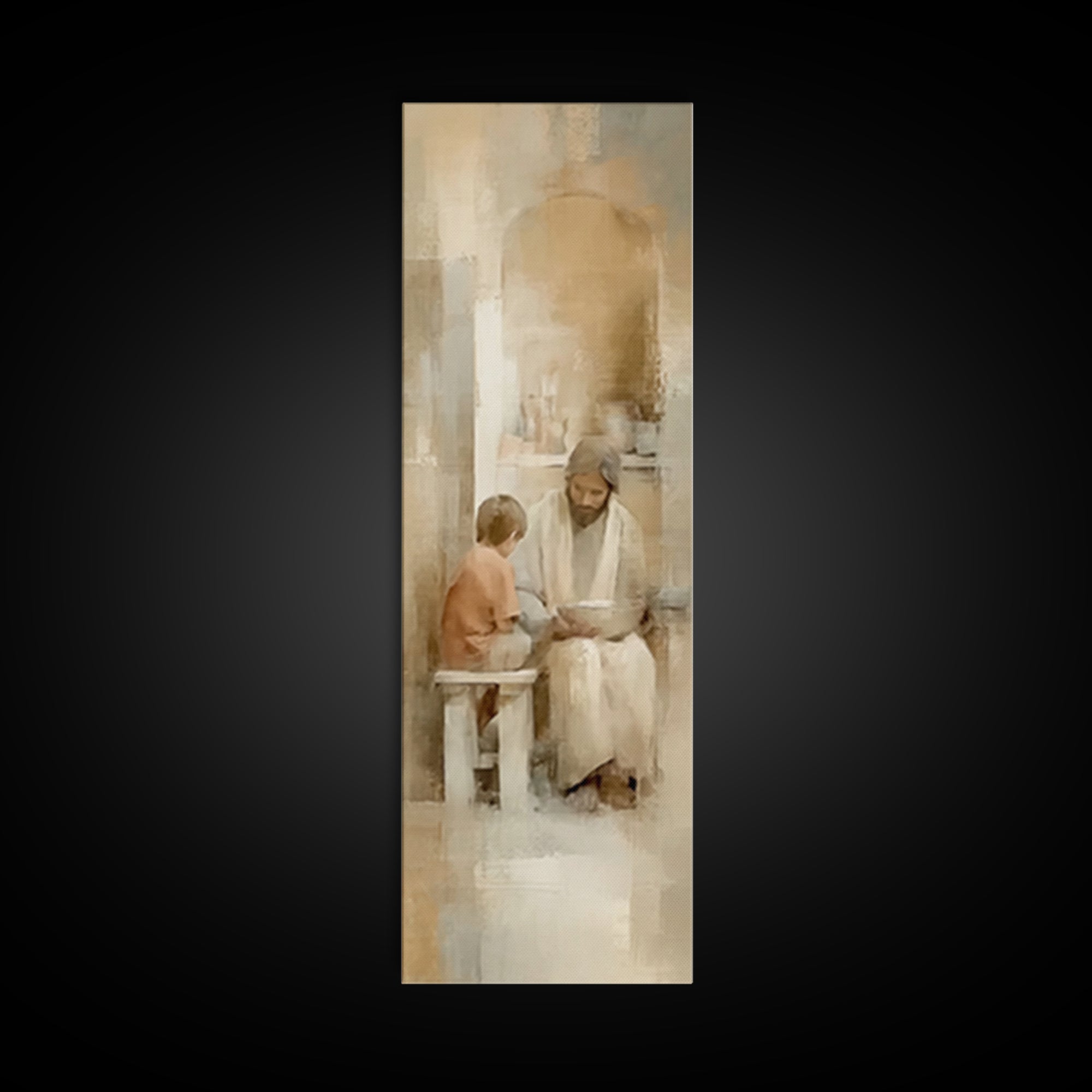 Quiet Child Blessing – Framed Canvas Print – Christian Wall Art – Jesus Painting – Tall Narrow Wall Art – Christian Art Canvas – Skinny Art