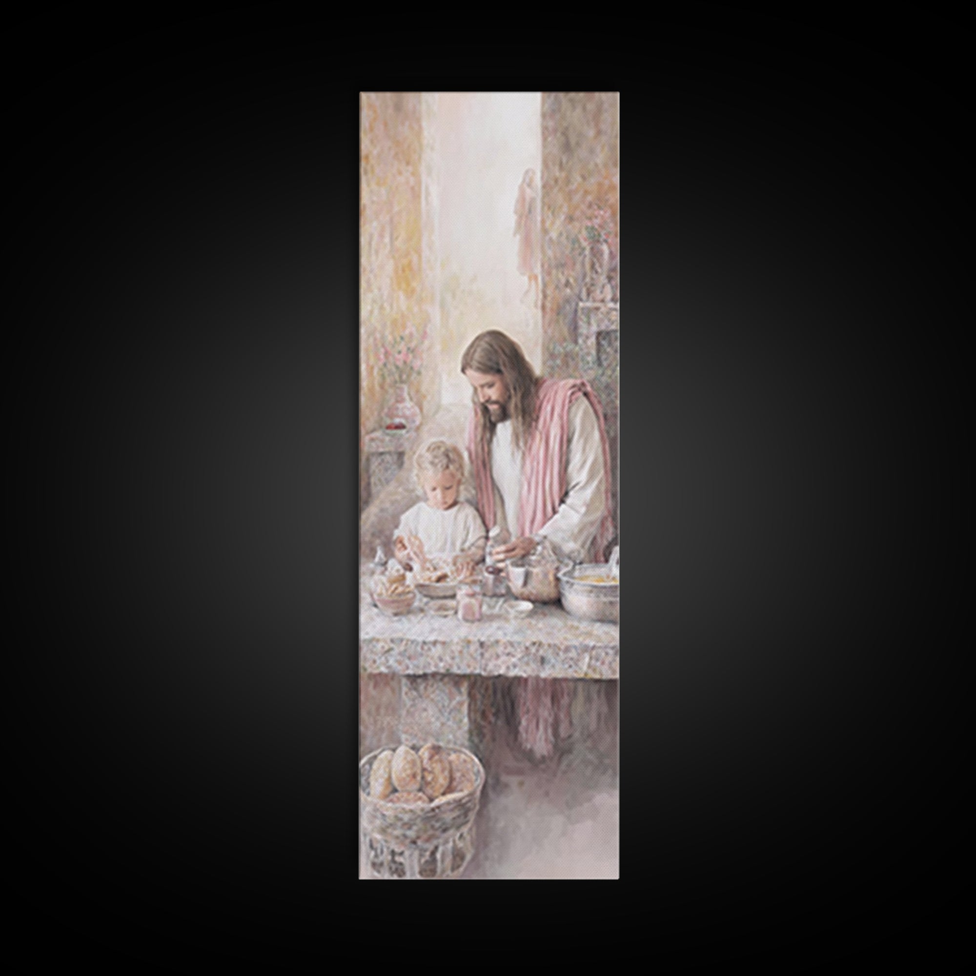 Heaven’s Gentle Kitchen – Framed Canvas Print – Jesus Painting – Christian Wall Art – Skinny Art – Christian Art Canvas – Narrow Art – Mode