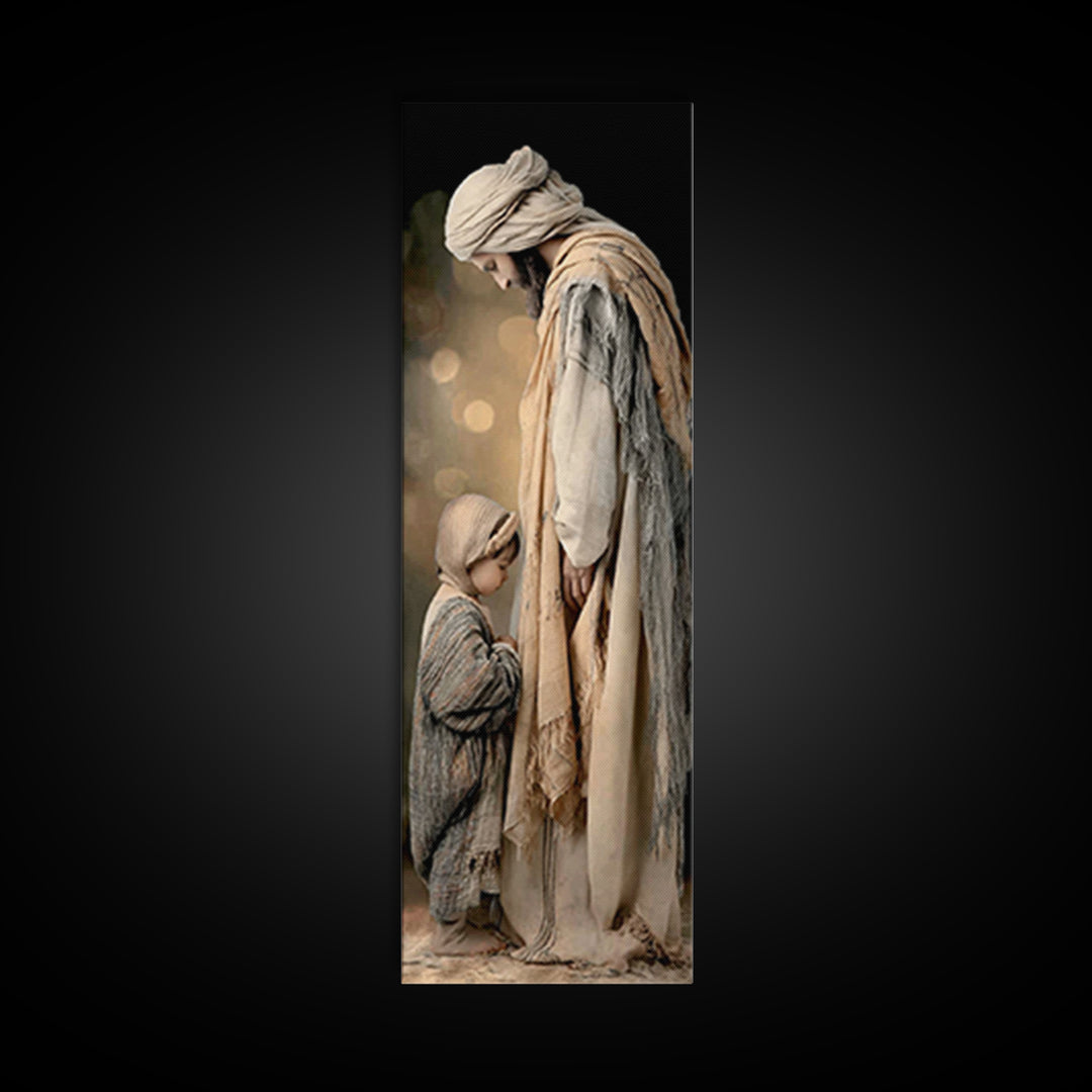 Tender Refuge Light – Framed Canvas Print – Christian Art Canvas – Jesus Painting – Christian Wall Art – Tall Skinny Art Print – Christian