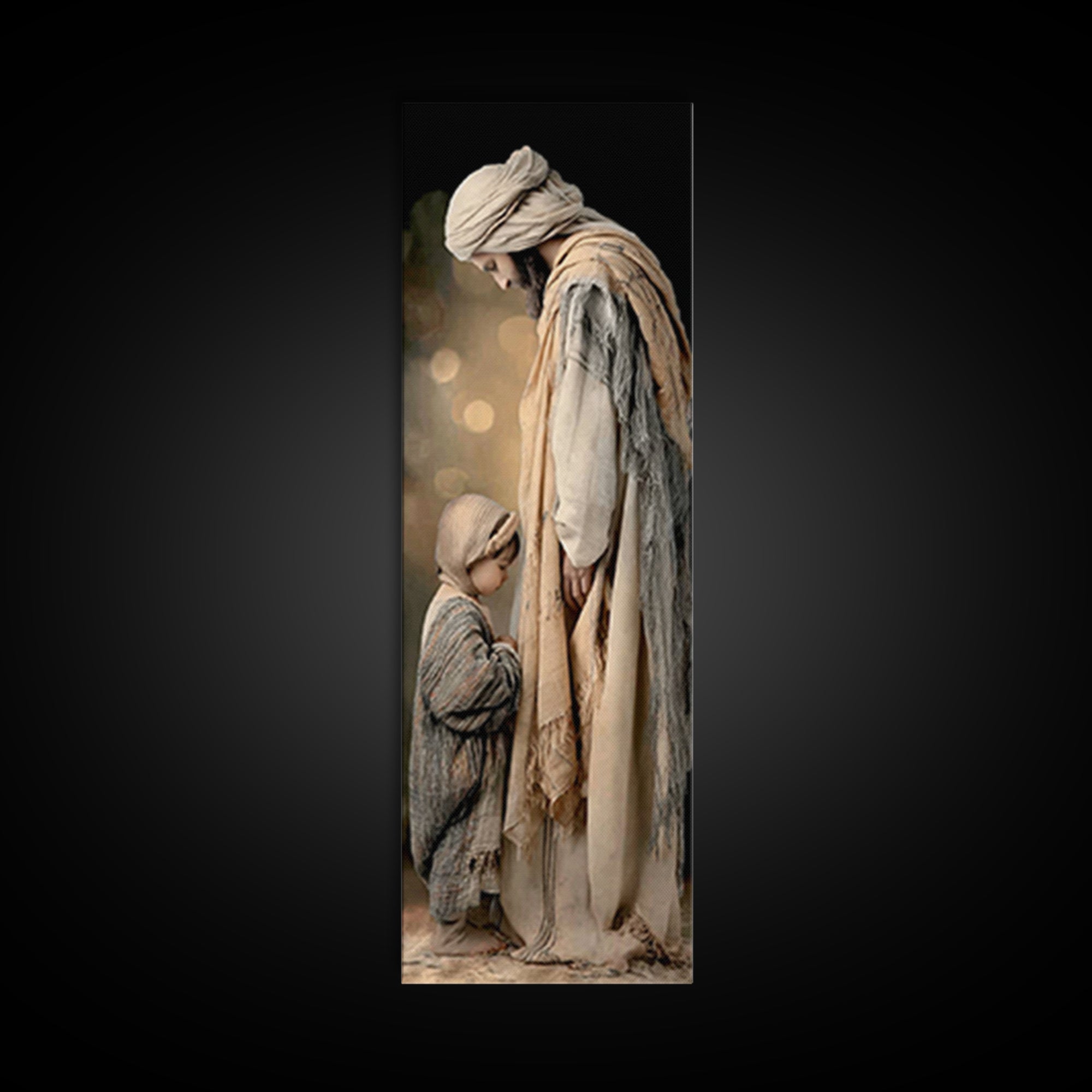 Tender Refuge Light – Framed Canvas Print – Christian Art Canvas – Jesus Painting – Christian Wall Art – Tall Skinny Art Print – Christian