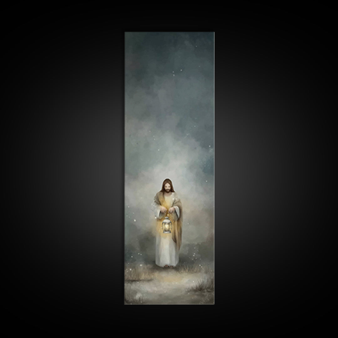 Lantern Of Mercy – Framed Canvas Print – Jesus Painting – Christian Art – Christian Wall Art – Skinny Art – Christian Art Canvas – Tall Nar