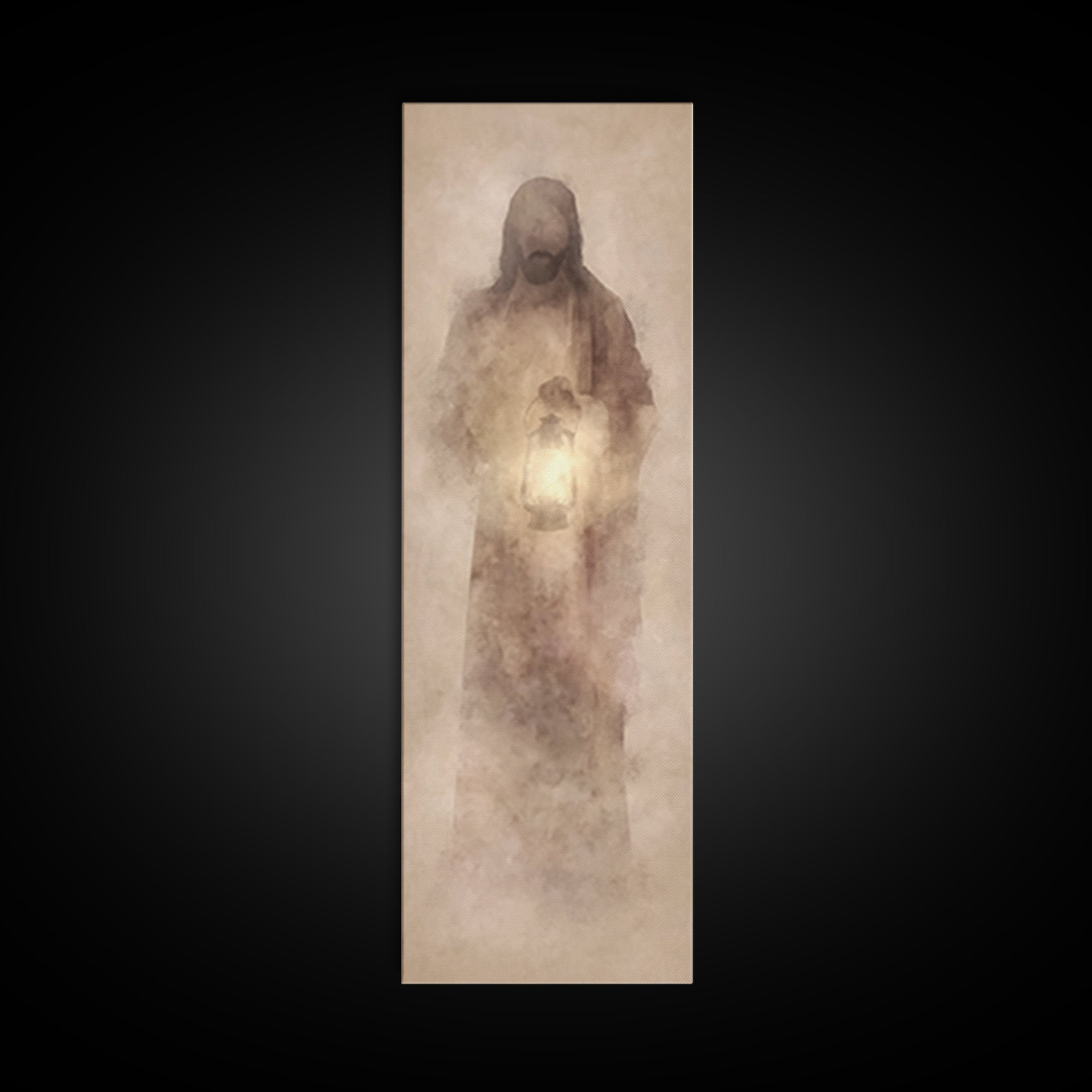 Soft Dawn Presence – Framed Canvas Print – Skinny Art – Christian Art Canvas – Christian Wall Art – Jesus Painting – Narrow Art – Modern Ch