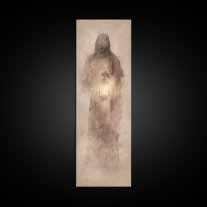 Soft Dawn Presence – Framed Canvas Print – Skinny Art – Christian Art Canvas – Christian Wall Art – Jesus Painting – Narrow Art – Modern Ch