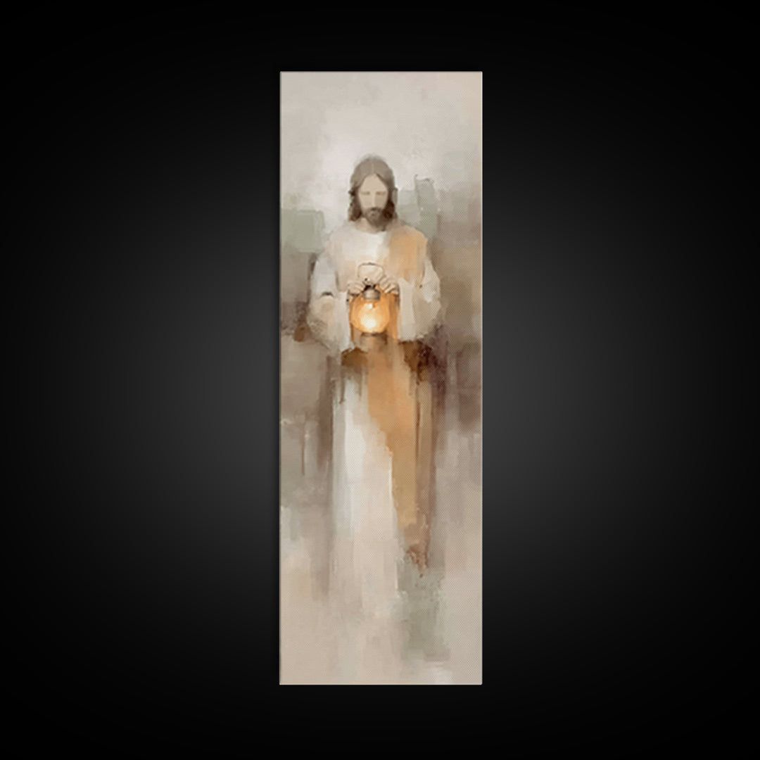 Stillness Of Light – Framed Canvas Print – Christian Art Canvas – Jesus Painting – Christian Wall Art – Skinny Art – Narrow Art – Modern Ch