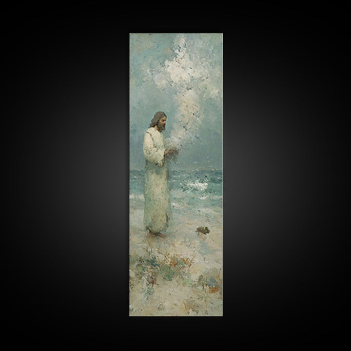 Waves Of Mercy | Framed Canvas Print | Tall Skinny Art Print | Christian Painting | Jesus Art Print | Christian Art Canvas | Christmas Wall