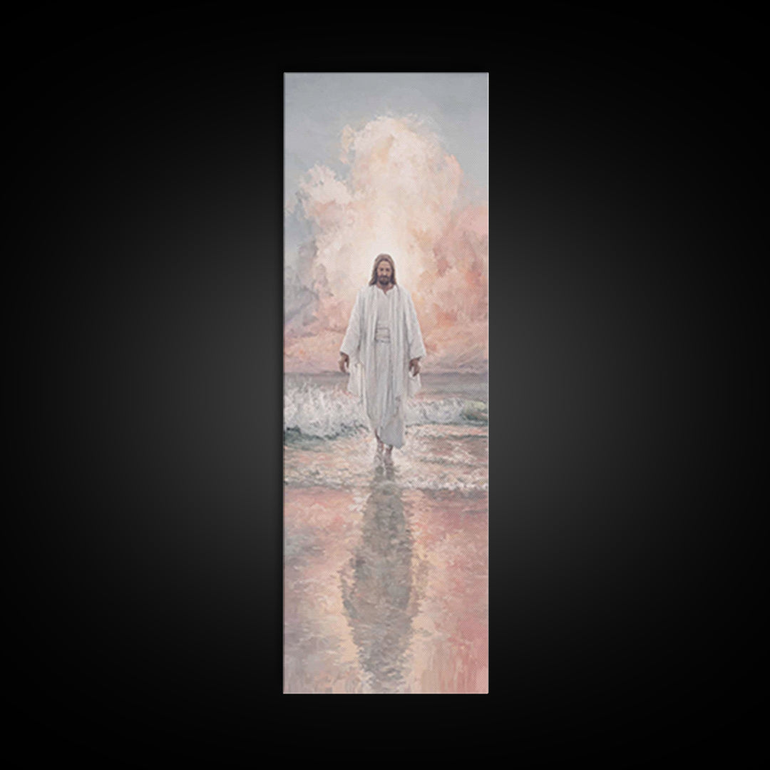 Morning Haven Stillness, Framed Canvas Print, Narrow Art, Christian Art Canvas, Jesus Painting, Christian Wall Art, Christian Christmas Art