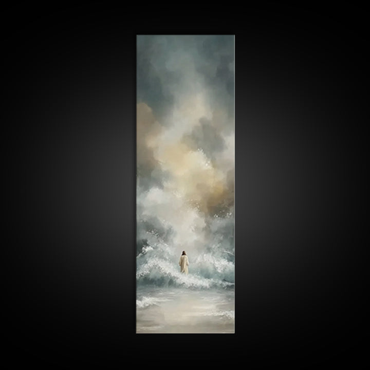 Cliffside Hope Rise – Framed Canvas Print – Tall Skinny Art Print – Christian Painting – Christian Art Canvas – Jesus Painting – Christmas