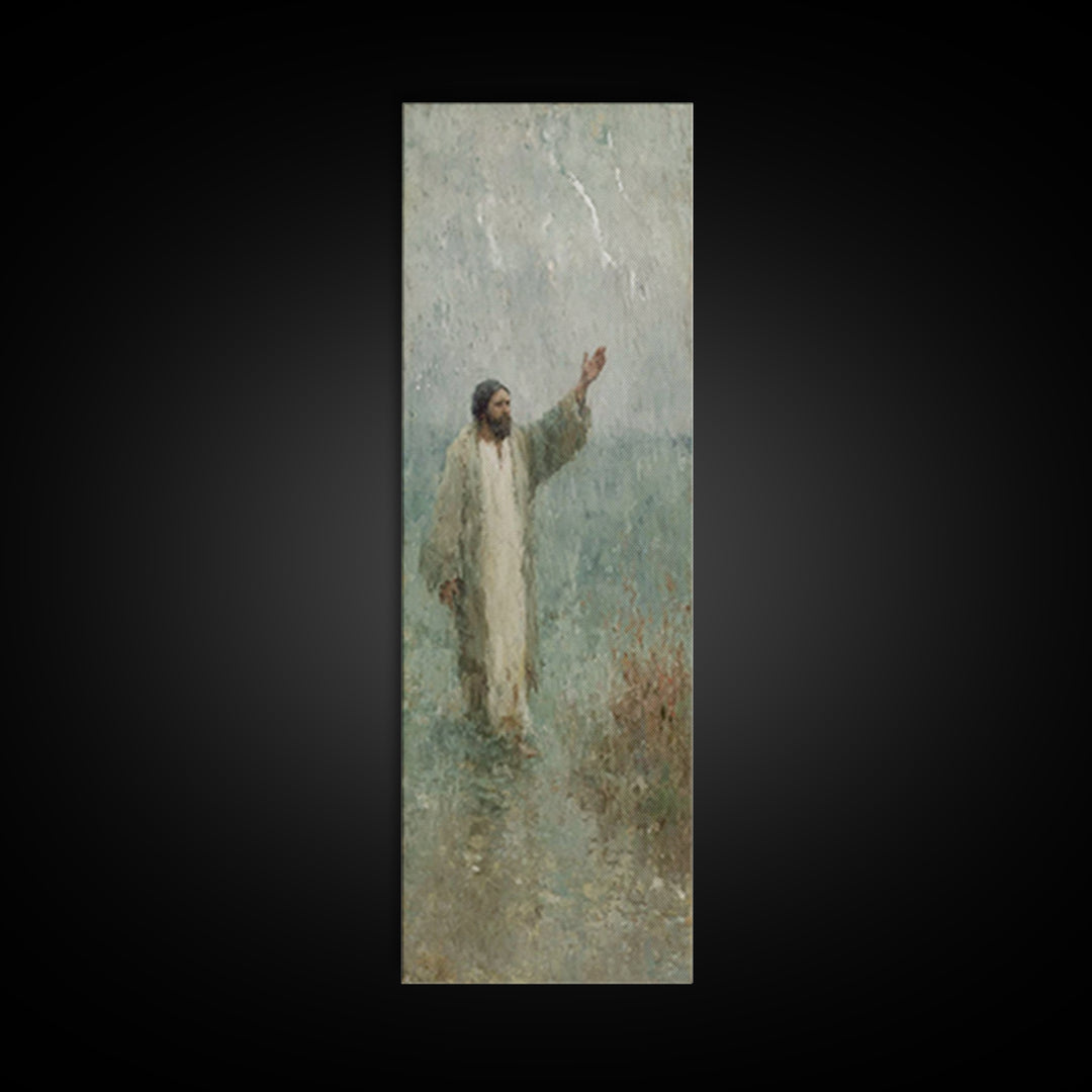Eternal Shelter, Framed Canvas Print, Tall Narrow Wall Art, Christian Art, Jesus Painting, Christian Canvas, Christmas Art