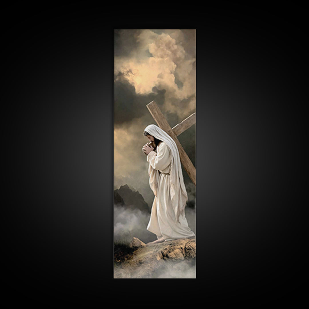 Burden Of Mercy, Framed Canvas Print, Christian Art Canvas, Jesus Painting, Tall Narrow Wall Art, Christian Wall Art, Christian Decoration
