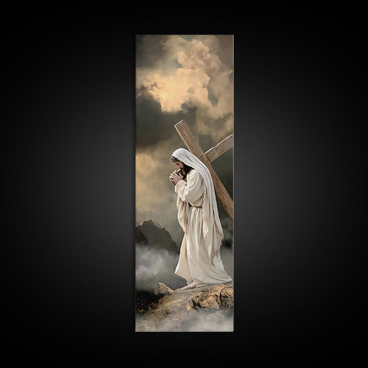 Burden Of Mercy, Framed Canvas Print, Christian Art Canvas, Jesus Painting, Tall Narrow Wall Art, Christian Wall Art, Christian Decoration