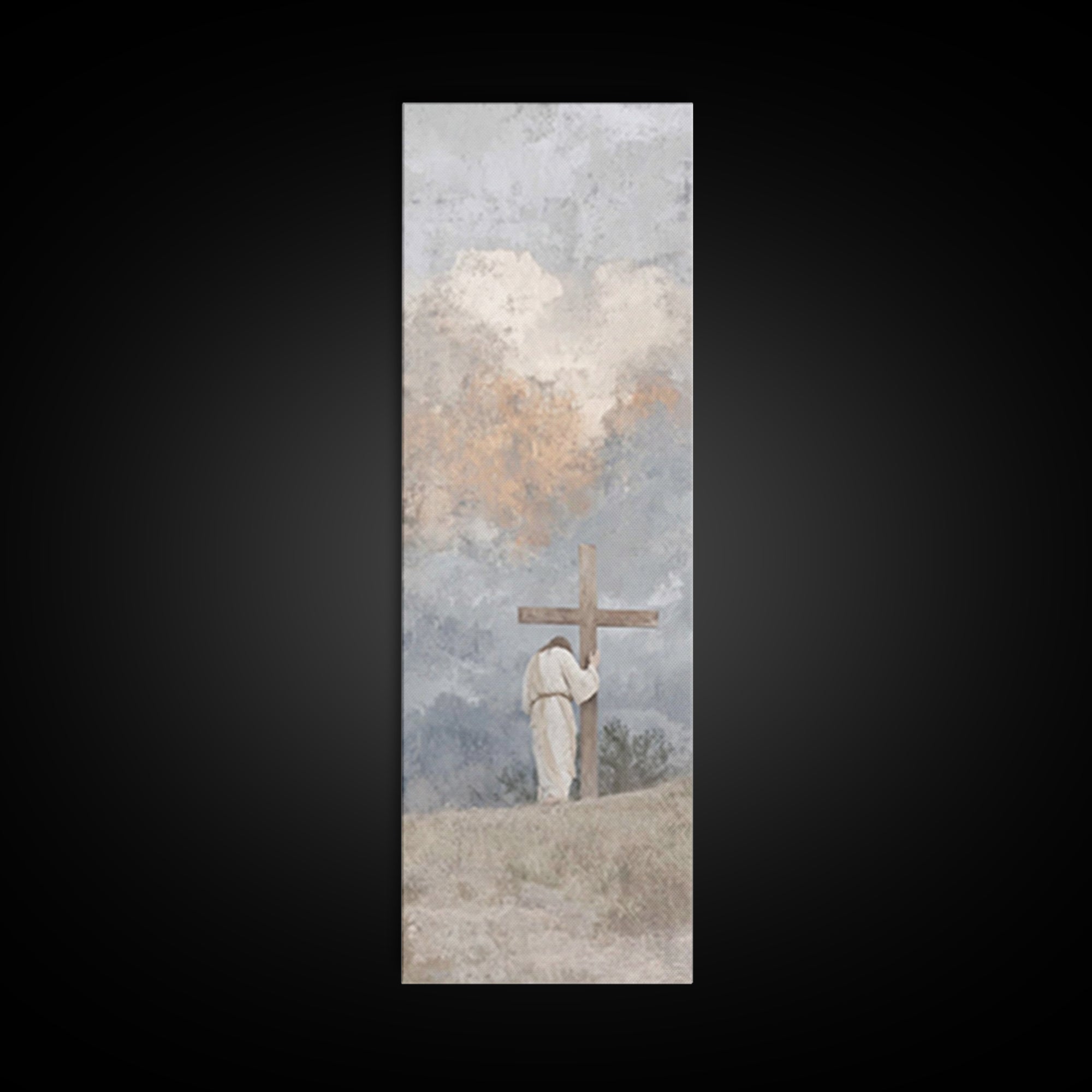 Calvary Shadows, Framed Canvas Print, Christian Art Work, Jesus Wall Art, Narrow Art, Christian Christmas Art, Christian Decor For Home