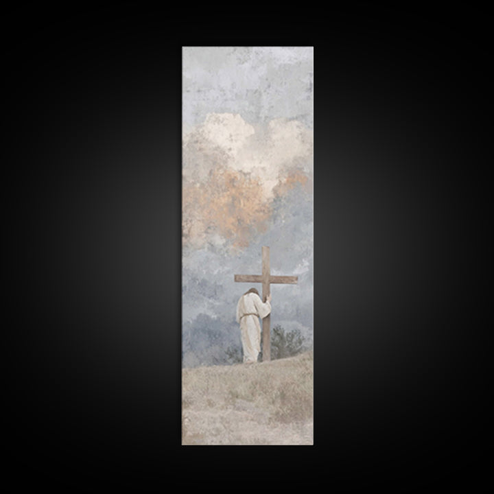 Calvary Shadows, Framed Canvas Print, Christian Art Work, Jesus Wall Art, Narrow Art, Christian Christmas Art, Christian Decor For Home