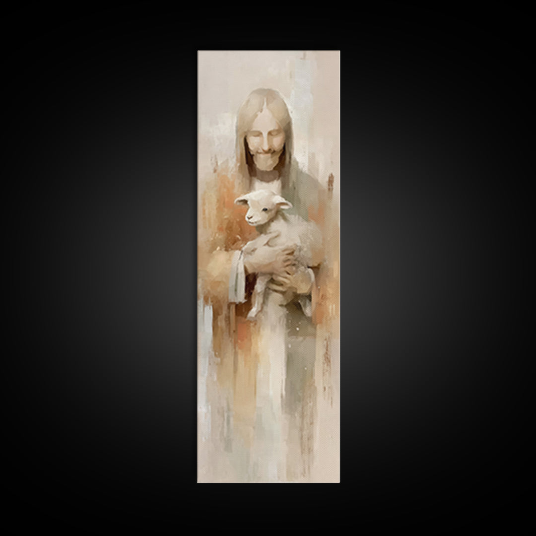 Shepherd’s Peace – Framed Canvas Print – Christian Art Canvas – Christian Wall Art – Jesus Painting – Narrow Art – Christmas Art Work