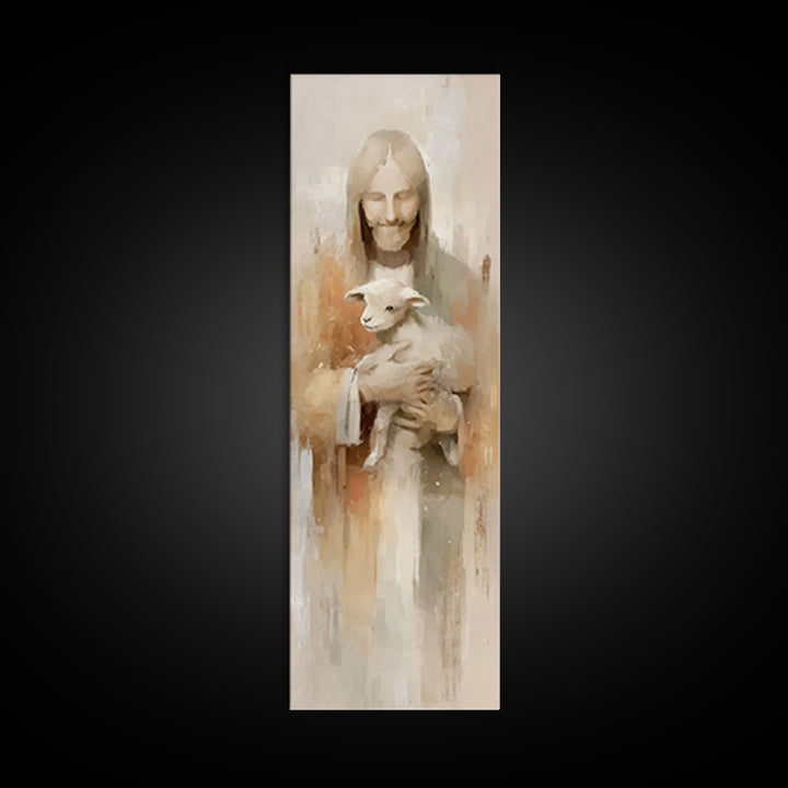 Shepherd’s Peace – Framed Canvas Print – Christian Art Canvas – Christian Wall Art – Jesus Painting – Narrow Art – Christmas Art Work