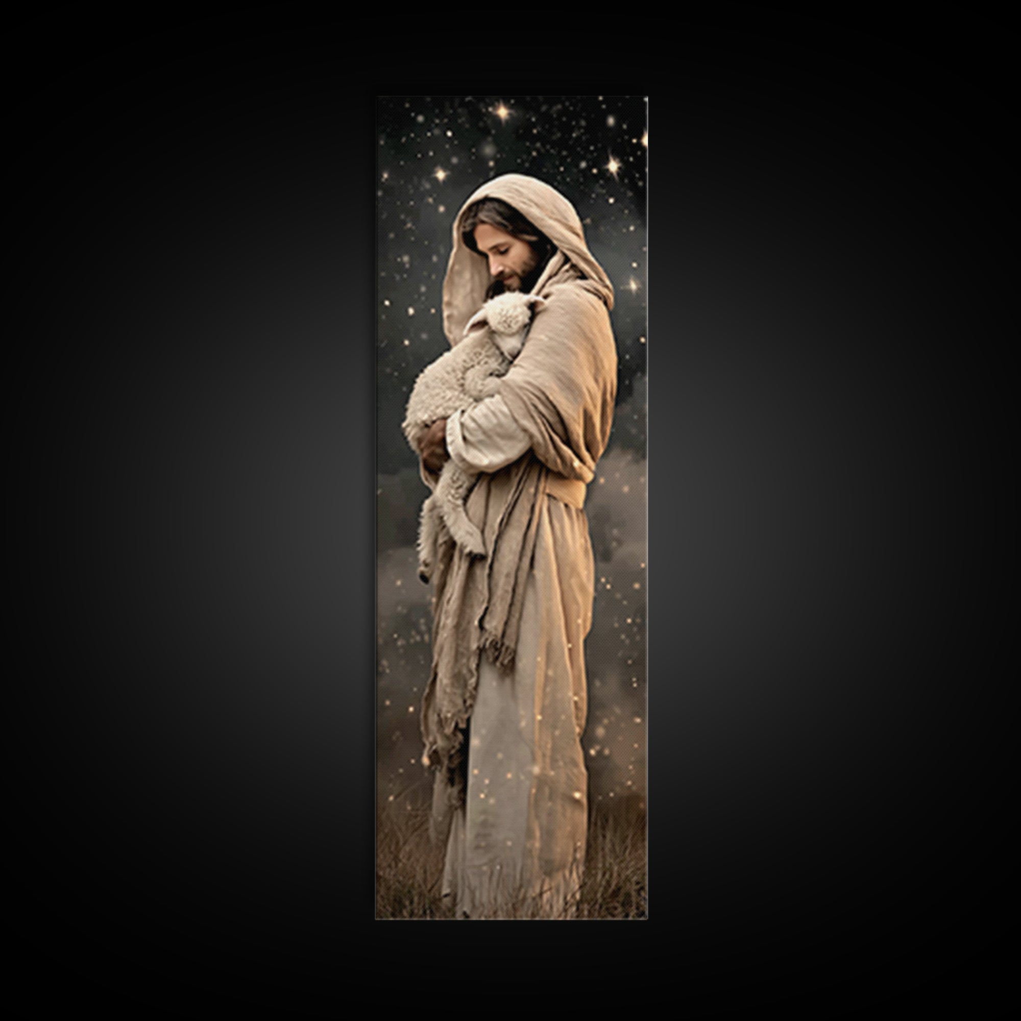 Divine Warmth – Framed Canvas Print – Christian Art Canvas – Jesus Painting – Christian Painting – Tall Skinny Art Print – Christian Christ
