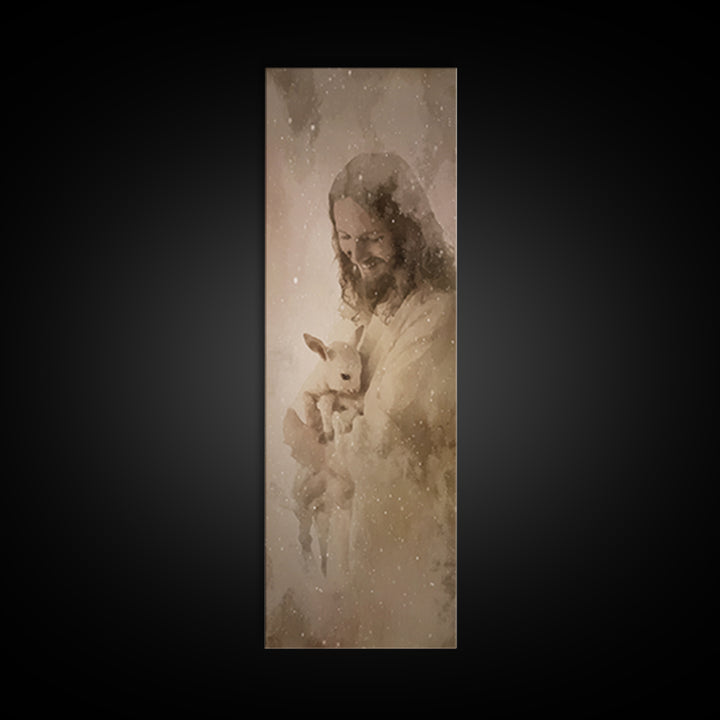 Shepherd’s Embrace – Framed Canvas Print – Christian Wall Art – Jesus Painting – Christian Art Canvas – Narrow Art – Christmas Art Prints