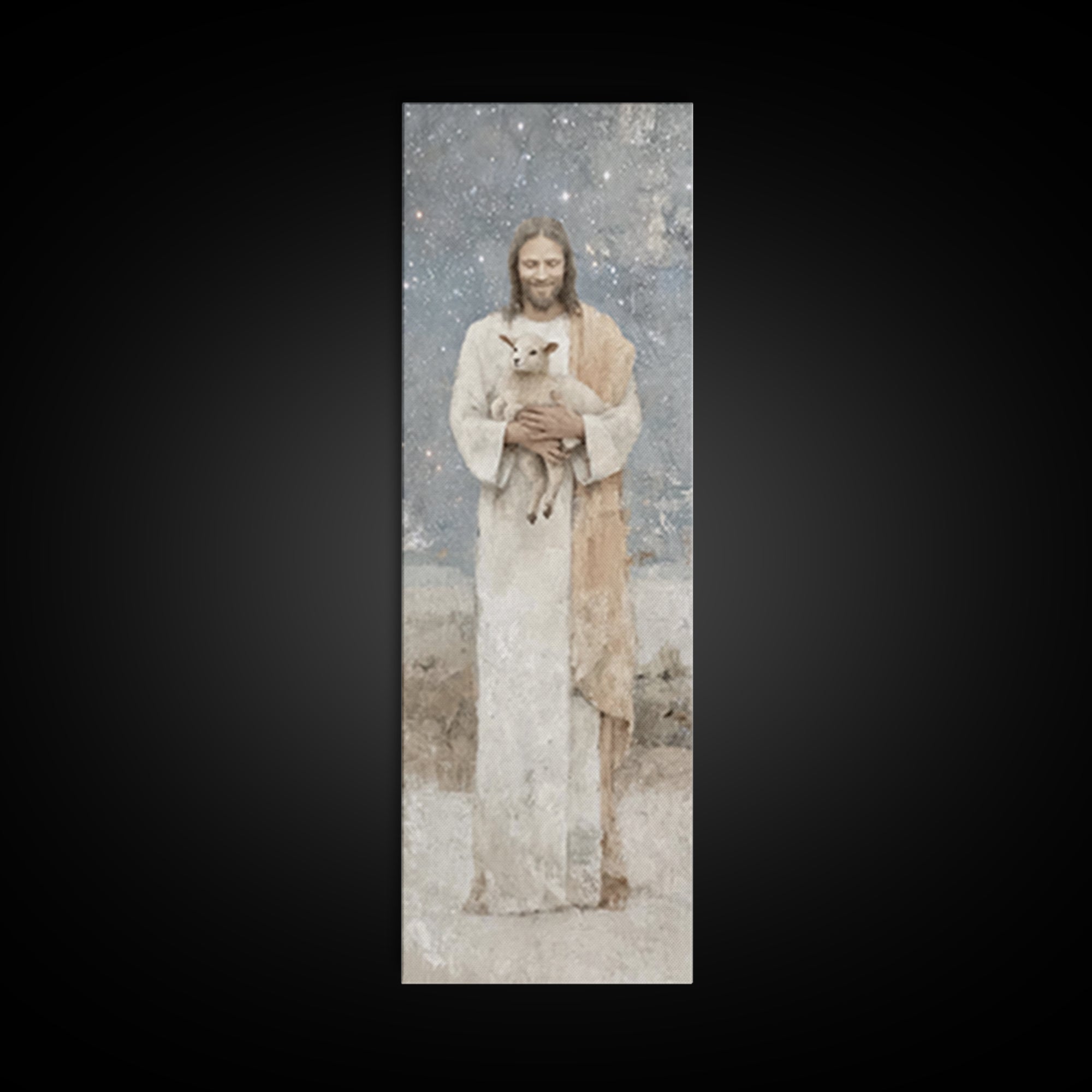 Gentle Shepherd Light – Framed Canvas Print – Christian Wall Art – Jesus Painting – Tall Narrow Wall Art – Christian Art Canvas