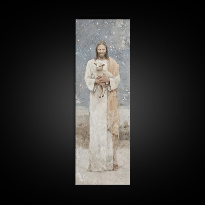 Gentle Shepherd Light – Framed Canvas Print – Christian Wall Art – Jesus Painting – Tall Narrow Wall Art – Christian Art Canvas