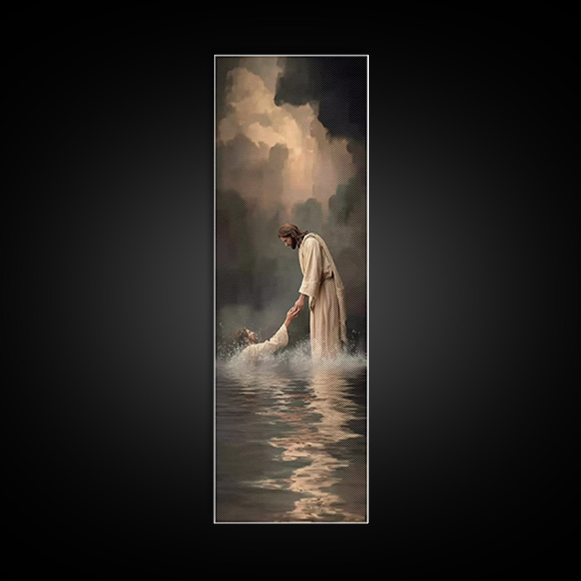 Healing Waters Peace – Framed Canvas Print – Jesus Painting – Christian Art Canvas – Narrow Art – Christian Wall Art