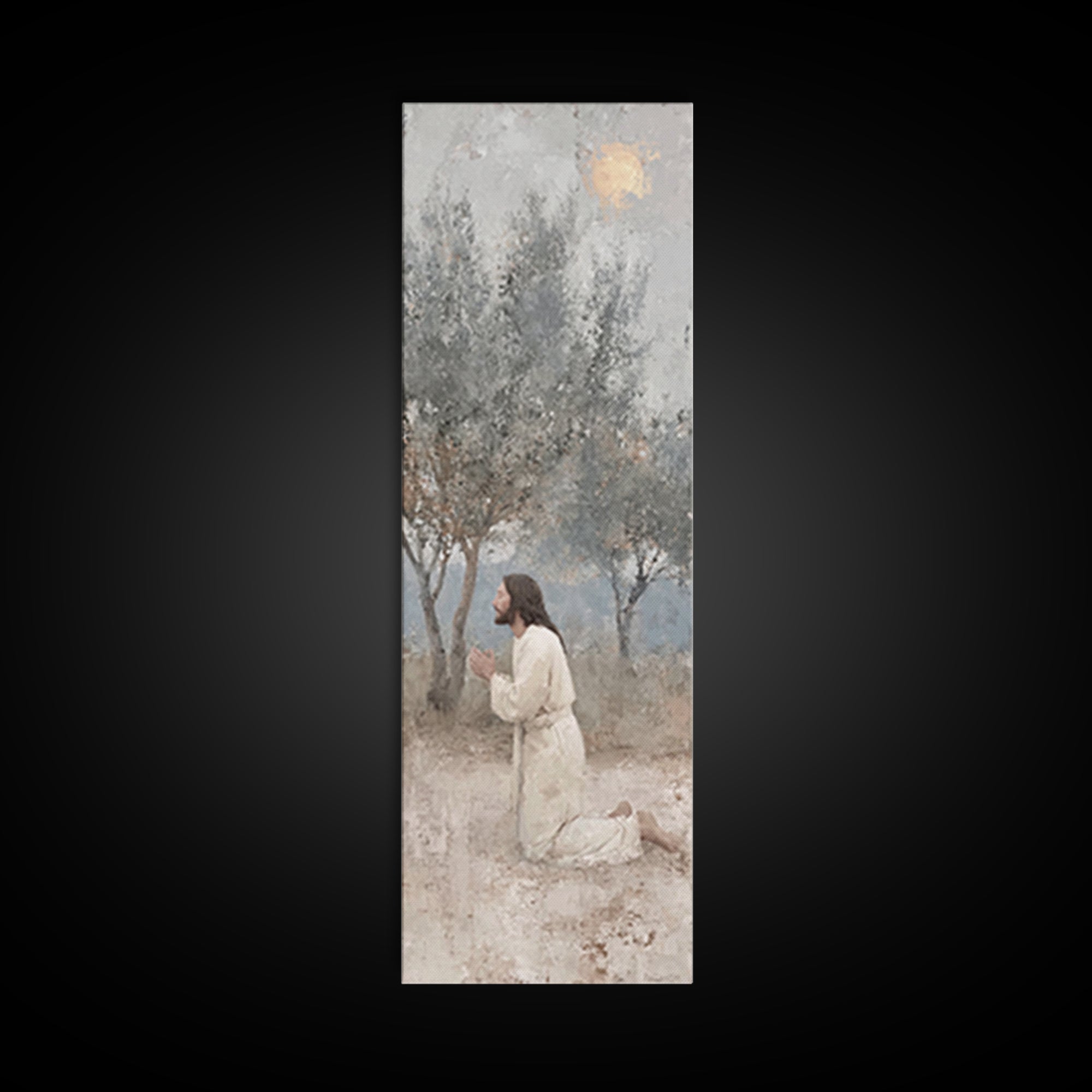 Quiet Olive Devotion – Framed Canvas Print – Christian Art Canvas – Christian Wall Art – Skinny Art – Jesus Painting