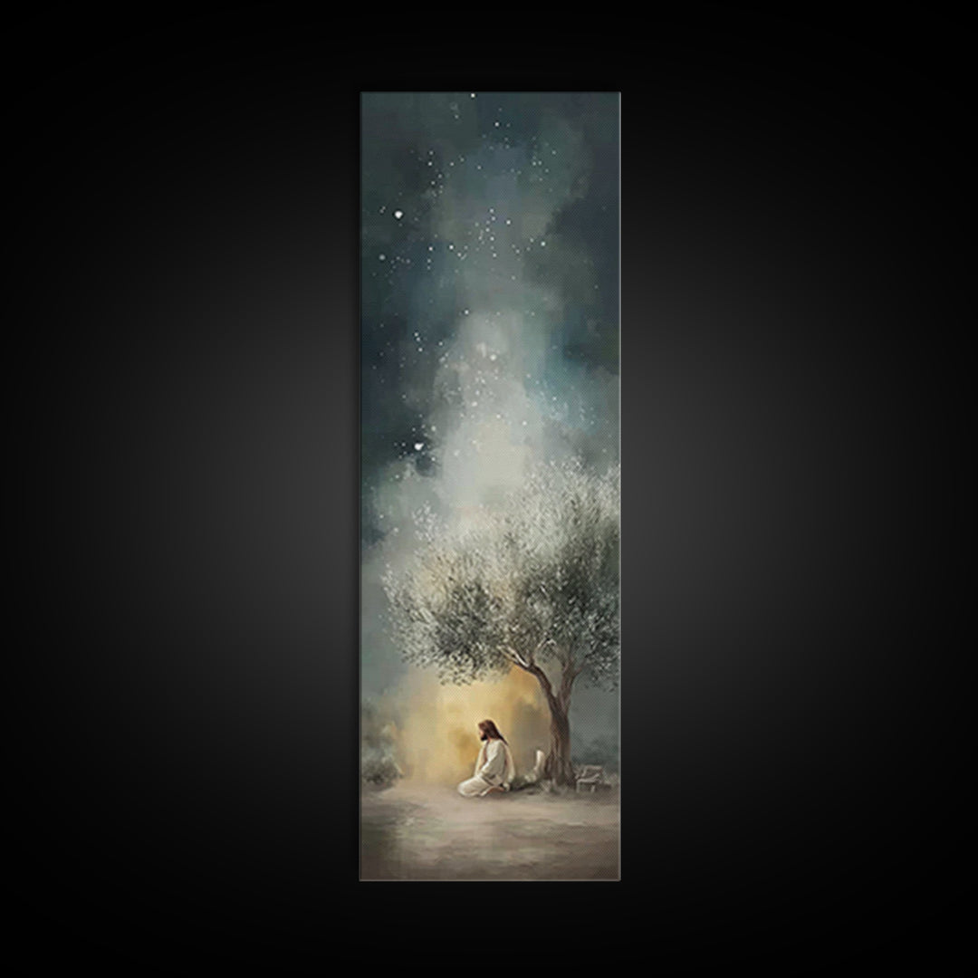 Night Of Stillness – Framed Canvas Print – Christian Art Print – Jesus Painting – Narrow Art – Modern Christian Art