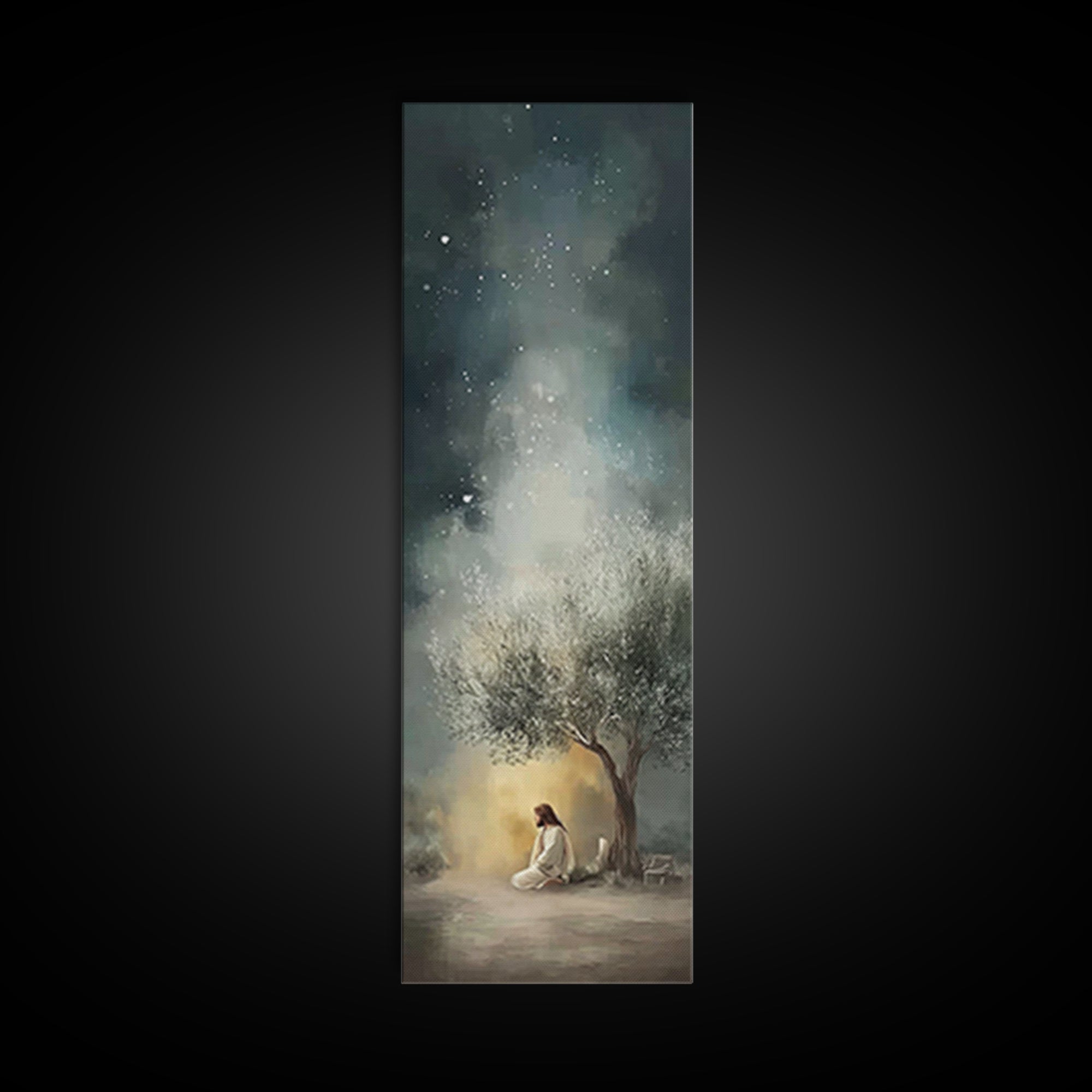 Night Of Stillness – Framed Canvas Print – Christian Art Print – Jesus Painting – Narrow Art – Modern Christian Art