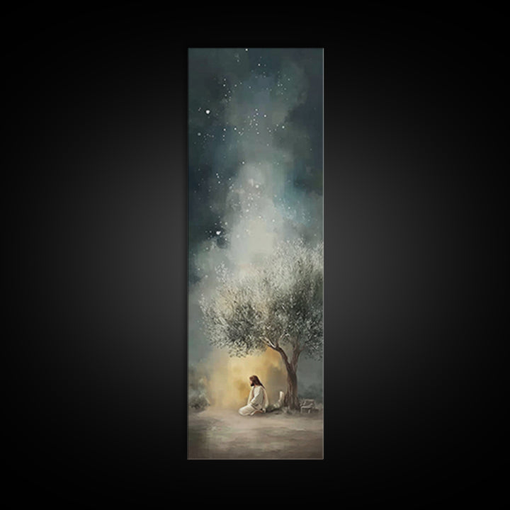 Night Of Stillness – Framed Canvas Print – Christian Art Print – Jesus Painting – Narrow Art – Modern Christian Art