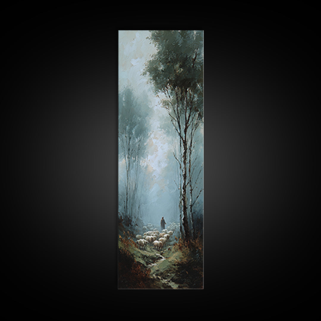 Silent Flock Morning – Framed Canvas Print – Narrow Art – Christian Art Canvas – Jesus Painting – Christmas Wall Art