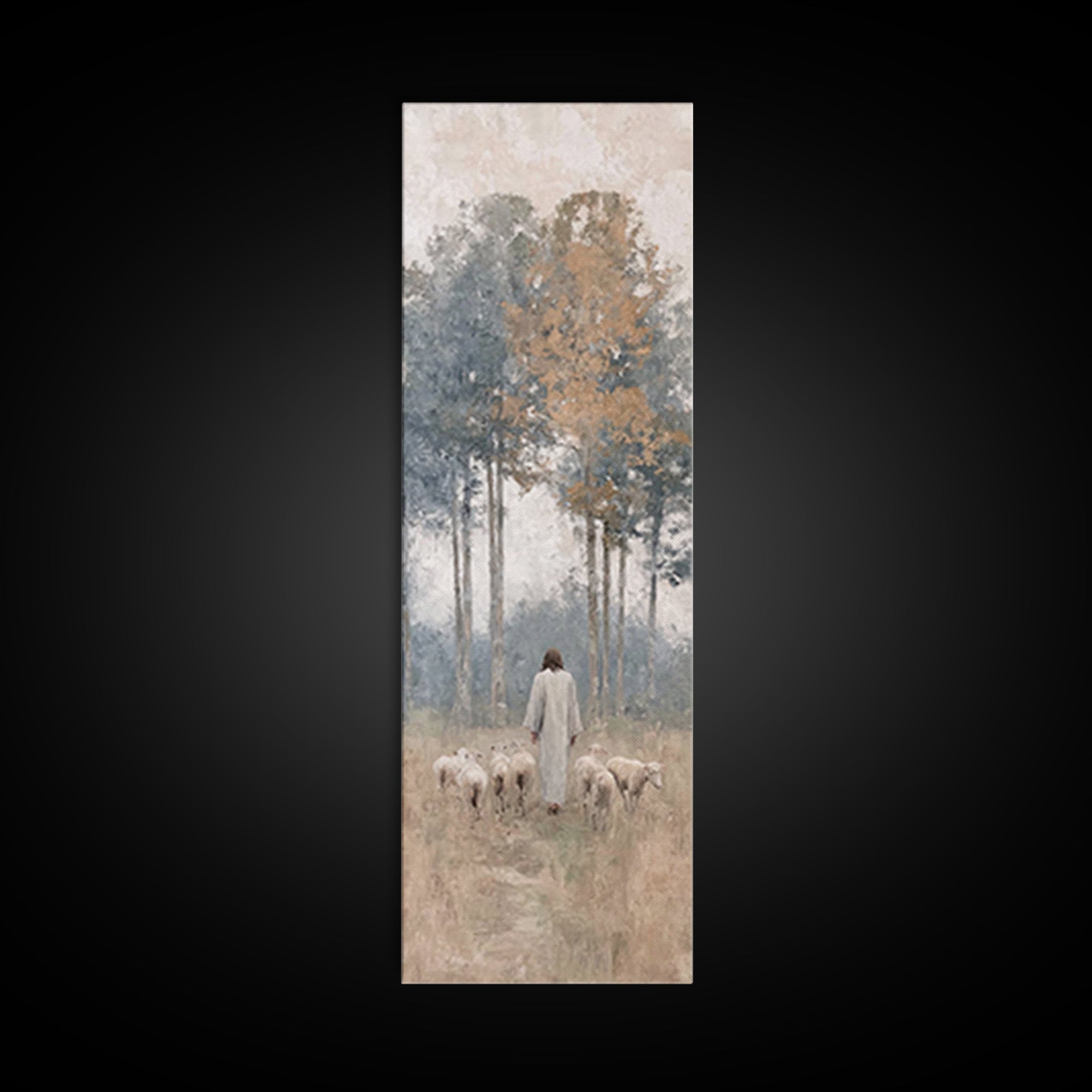 Pastoral Dawn Peace – Framed Canvas Print – Tall Narrow Wall Art – Christian Art – Jesus Painting – Christian Christmas Decor