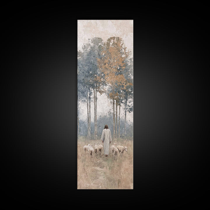 Pastoral Dawn Peace – Framed Canvas Print – Tall Narrow Wall Art – Christian Art – Jesus Painting – Christian Christmas Decor