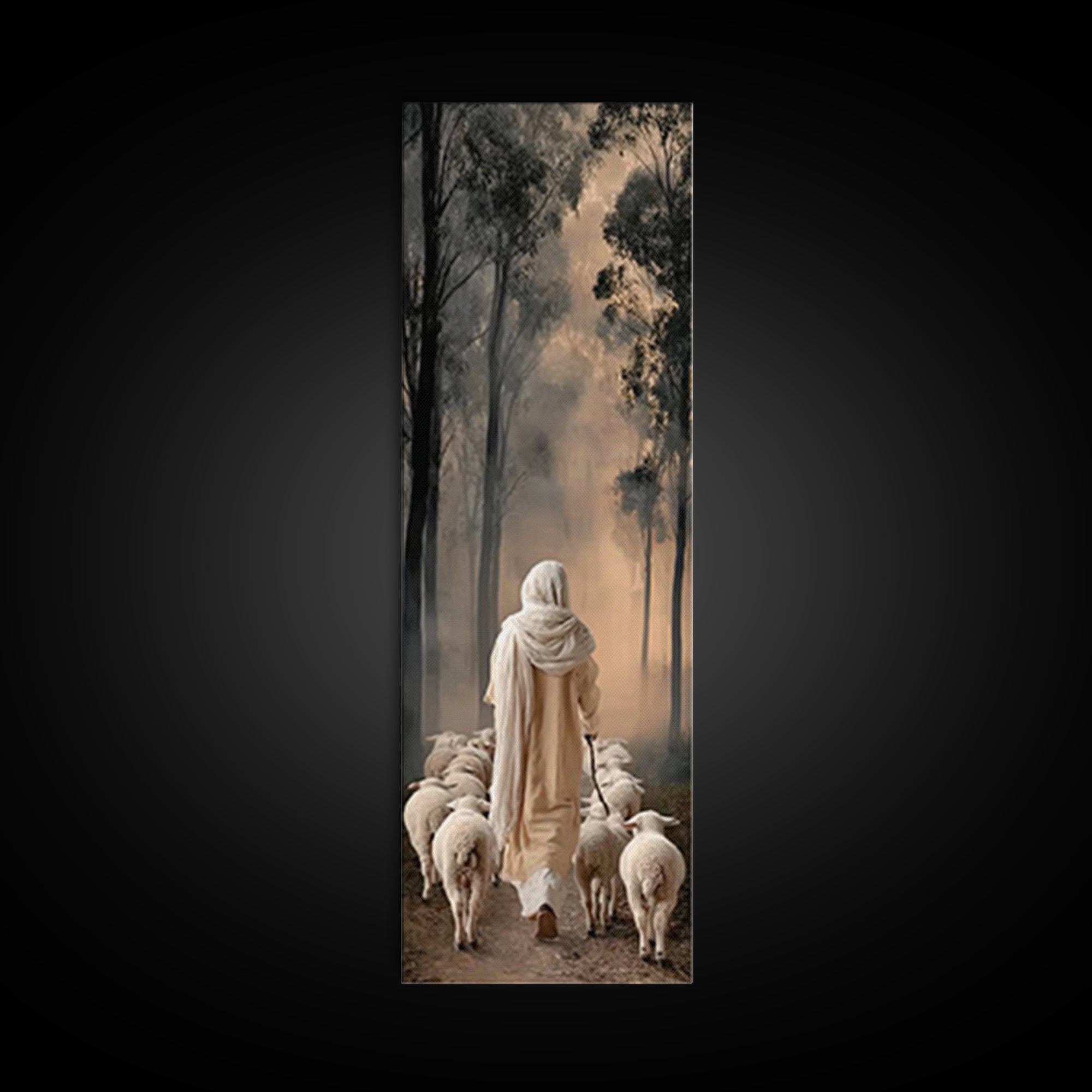 Shepherd In Stillness – Framed Canvas Print – Tall Skinny Art Print – Christian Art Canvas – Jesus Painting – Christian Wall Art